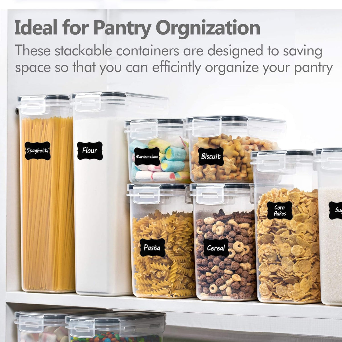 Airtight Food Storage Containers Set, 14 PCS Kitchen Storage Containers with Lids for Flour, Sugar and Cereal, Plastic Dry Food Canisters for Pantry Organization and Storage
