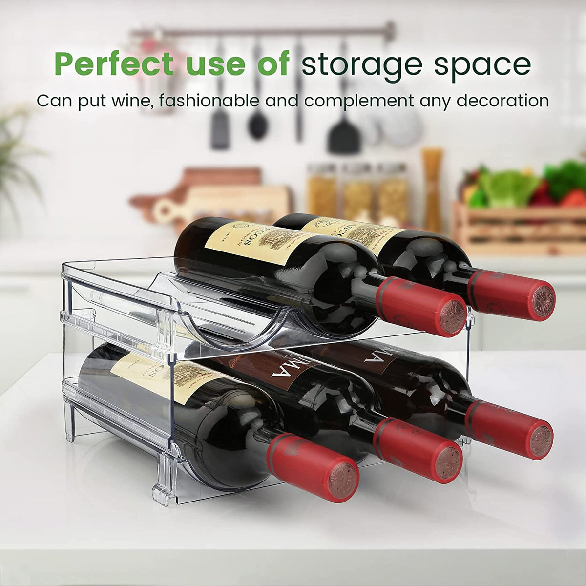 Water Bottle Organizer for Cabinet, 2 Packs Water Bottle Storage Rack, Water Bottle Holder for Cabinet, Stackable Water Bottle Storage Rack