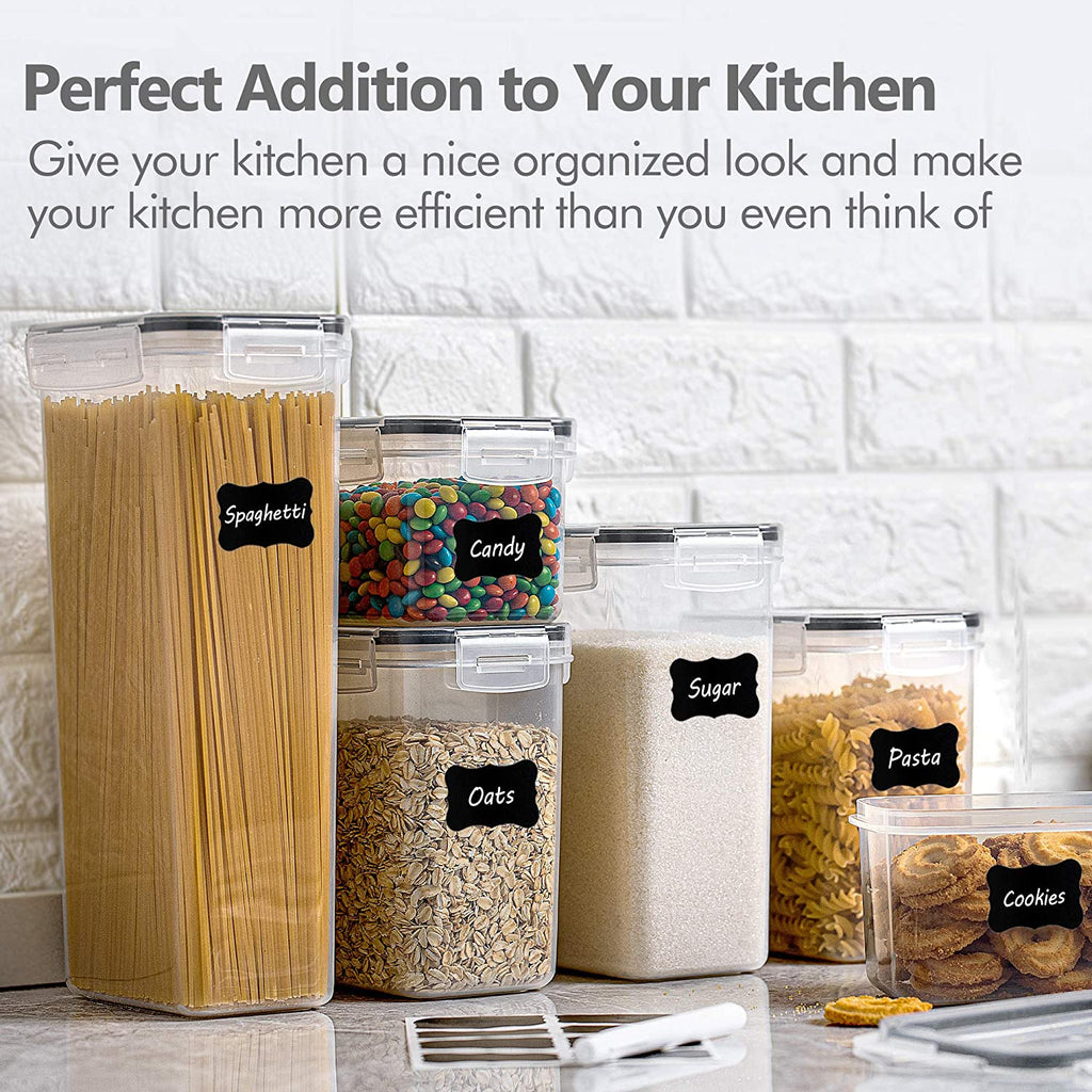 Airtight Food Storage Containers Set, 14 PCS Kitchen Storage Containers with Lids for Flour, Sugar and Cereal, Plastic Dry Food Canisters for Pantry Organization and Storage