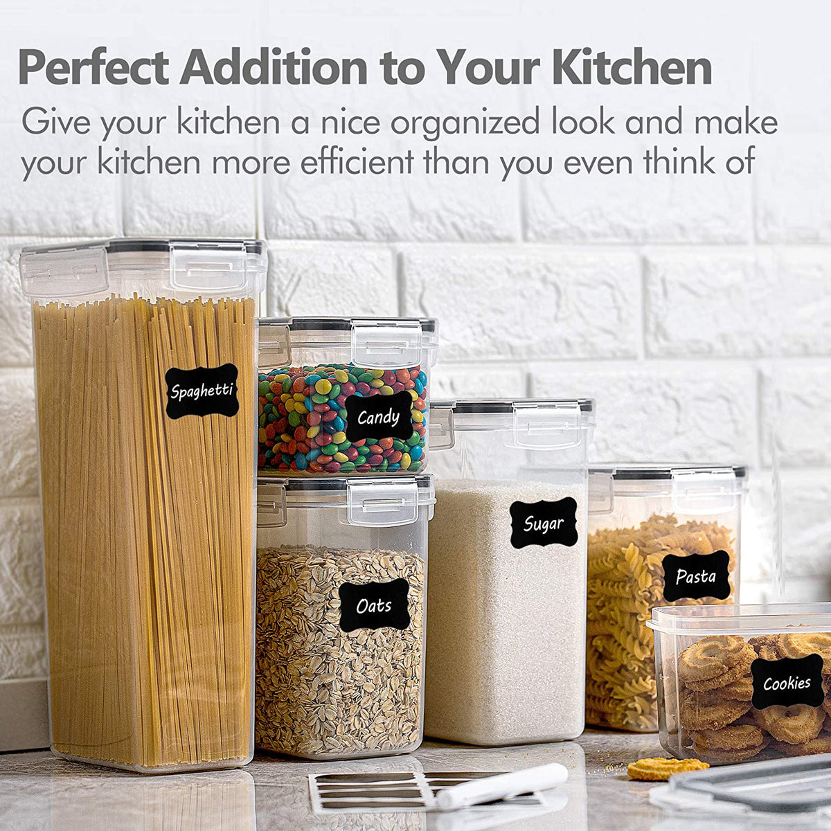 Airtight Food Storage Containers Set, 14 PCS Kitchen Storage Containers with Lids for Flour, Sugar and Cereal, Plastic Dry Food Canisters for Pantry Organization and Storage