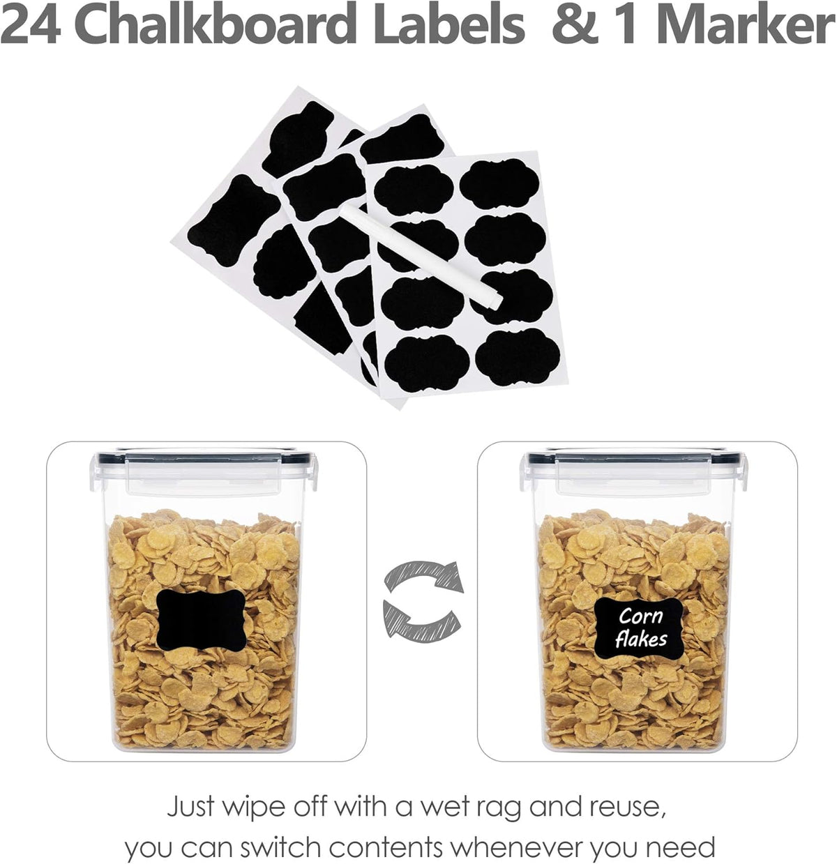 Airtight Food Storage Containers Set, 14 PCS Kitchen Storage Containers with Lids for Flour, Sugar and Cereal, Plastic Dry Food Canisters for Pantry Organization and Storage