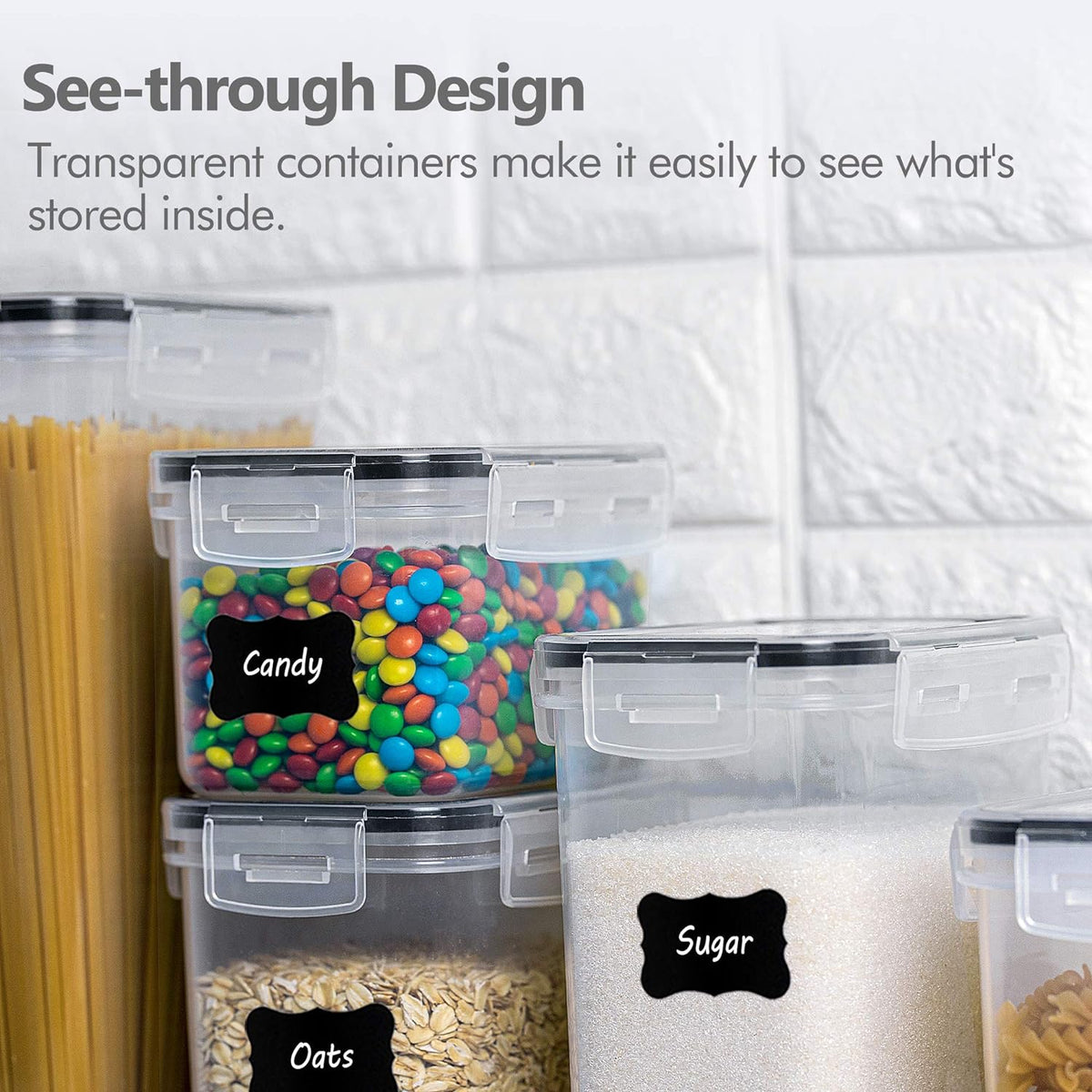 Airtight Food Storage Containers Set, 14 PCS Kitchen Storage Containers with Lids for Flour, Sugar and Cereal, Plastic Dry Food Canisters for Pantry Organization and Storage
